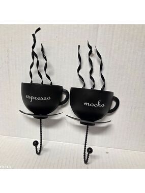 2004 Michael Alan Designs Black Metal Coffee Cup Wall-mounted Hooks